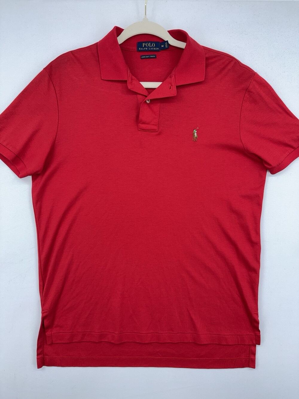 Polo Ralph Lauren Men’s Medium Red Pin Soft Touch Polo Shirt Short Sleeve EUC